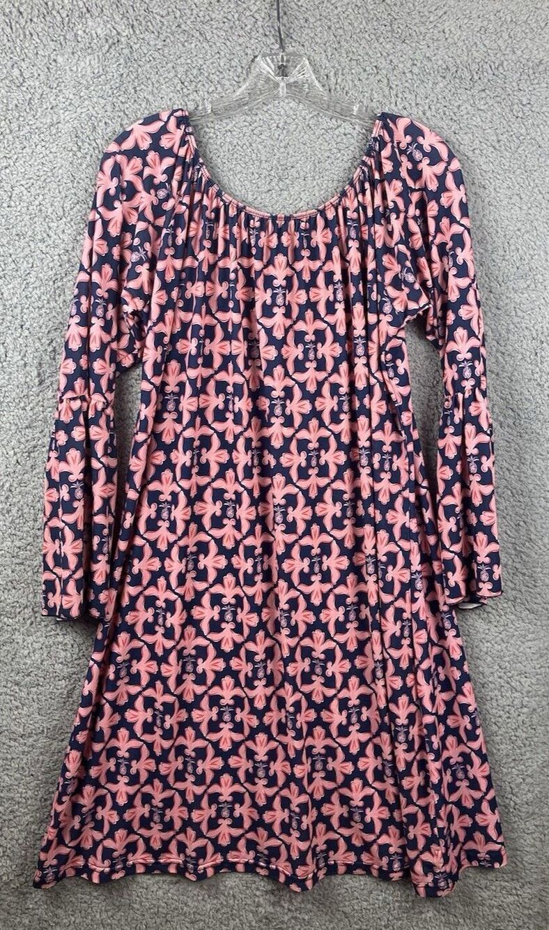 Simply Southern Shift Dress Women's XXL Pineapple Fleur-De-Lis Bell Sleeve Fairy - Picture 2 of 6